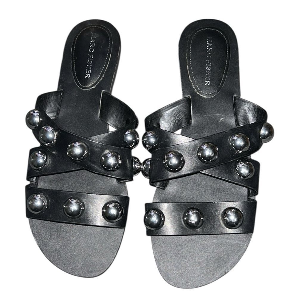 Marc Fischer Studded Slip on Black/Silver Sandals(Size 9M)